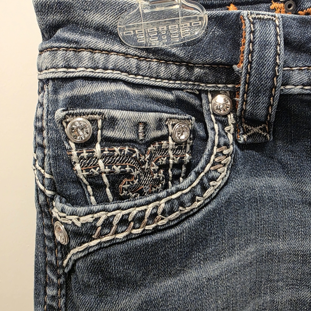 Rock Revival Denim Barby Ankle Skinny Jeans Fleur-De-Lis Embellished Blue 25x27 - Picture 5 of 16